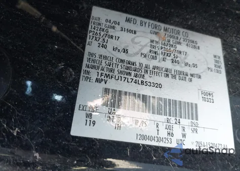 2004 Ford Expedition Eddie Bauer z USA, uszkodzony, nr VIN 1FMFU17L74LB53320